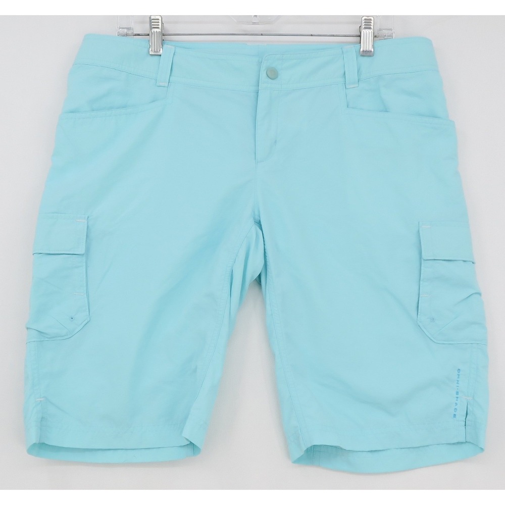 Columbia Womens Omni-Shade Cargo Shorts Light Blue Nylon Outdoor Hiking Size 12